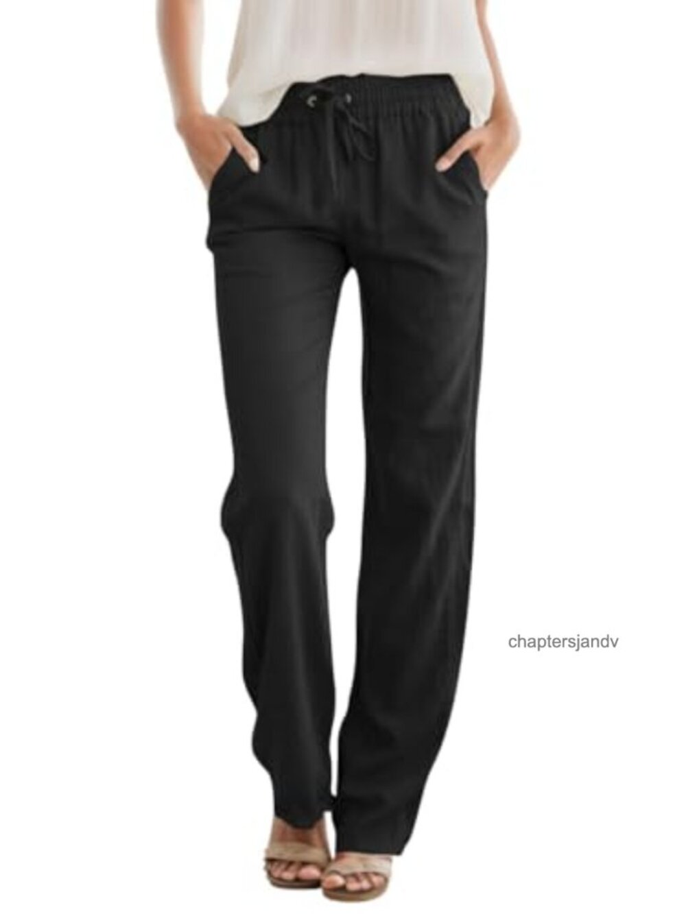 High Waist Linen Wide Leg Casual Pants Drawstring Trousers